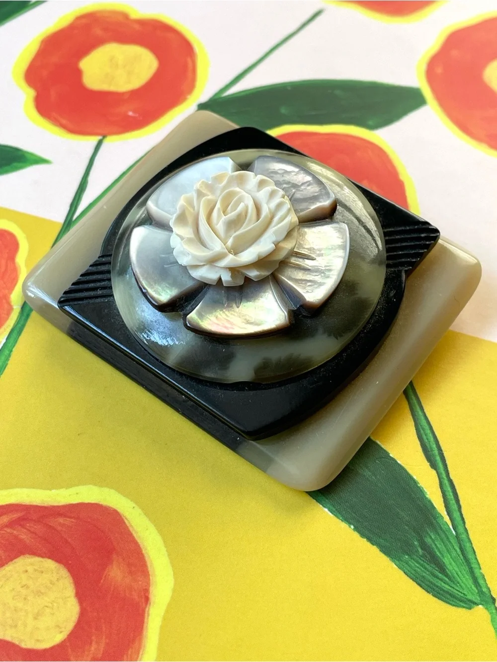 Fabulous vintage stacked plastic brooch Art Deco OOAK upcycled